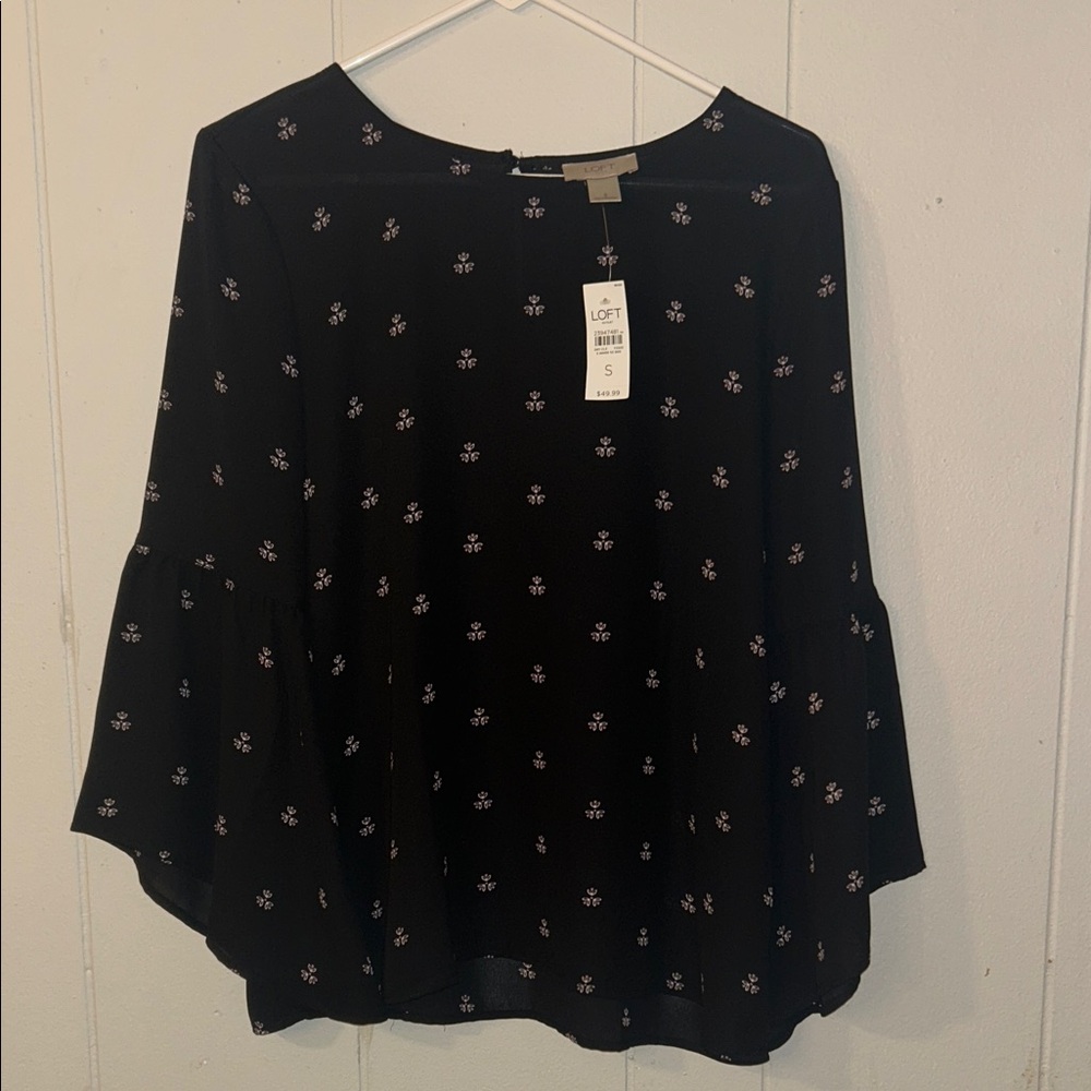 LOFT Black and White Patterned Blouse NWT